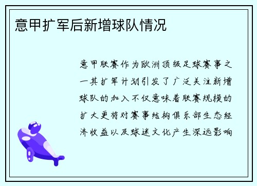 意甲扩军后新增球队情况